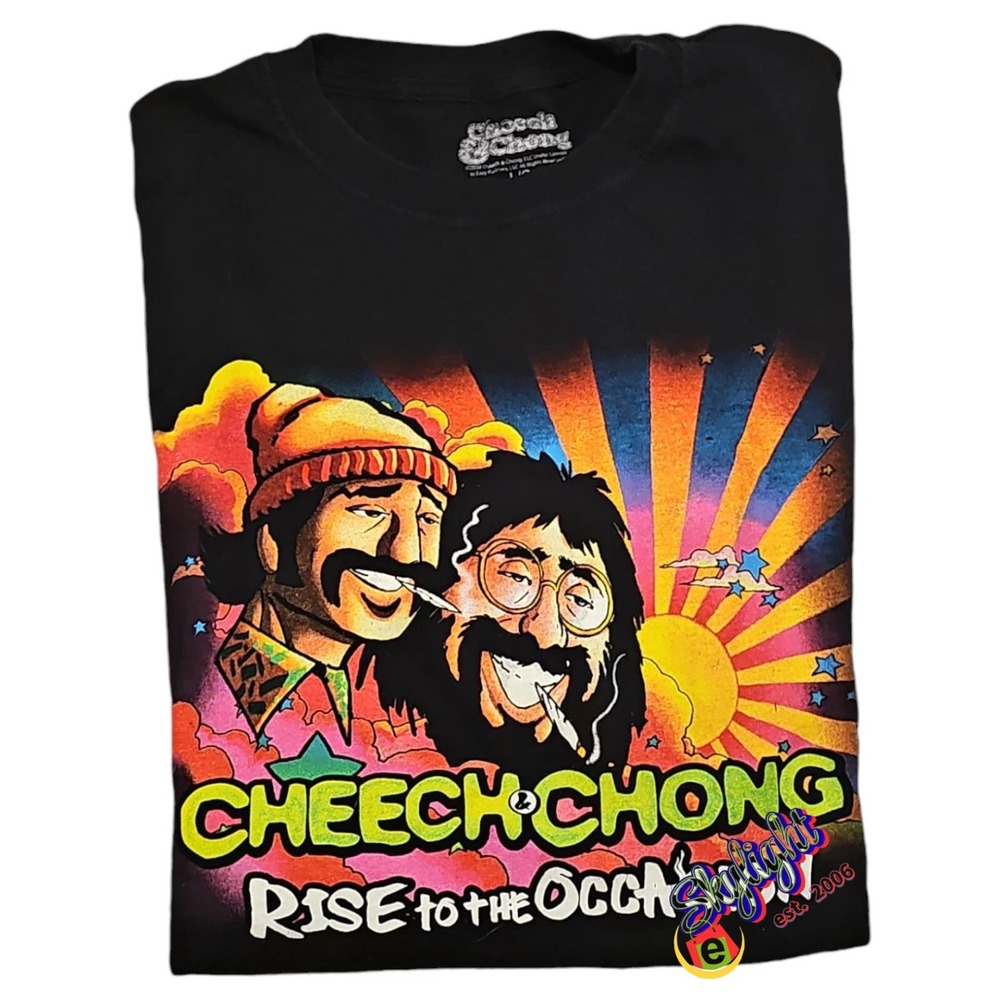 Cheech and Chong Men Black Rise Occasion Long Sleeve Shirt Power Webb Size Reg L